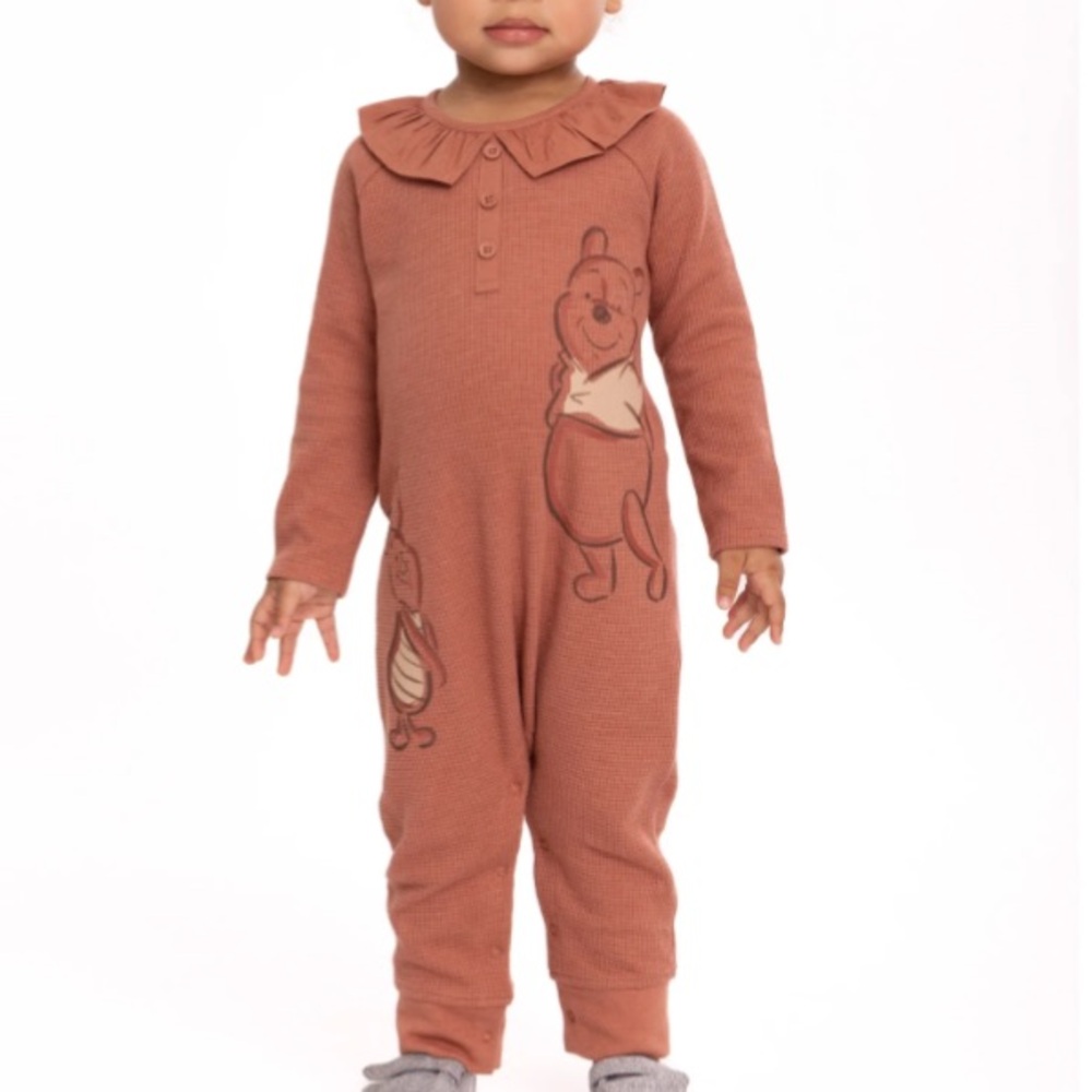 Disney Winnie the Pooh & Piglet Waffle Knit Long Sleeve Jumpsuit Romper 18M